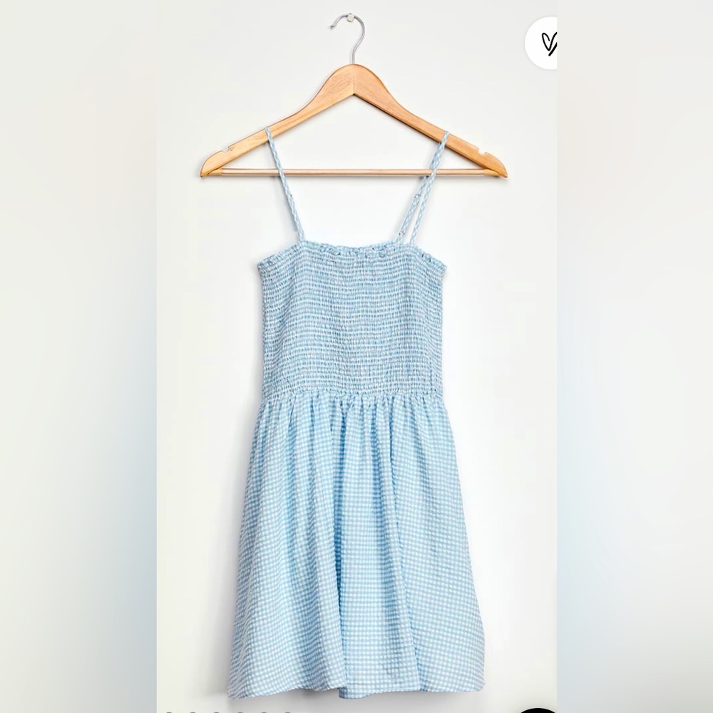Treat Me Right Light Blue Gingham Smocked Mini Dress by Lulu’s